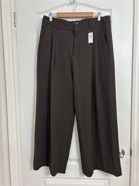 NWT GAP Wide-Leg Pleated Pants — Dark Brownish Green Women’s Size 14
